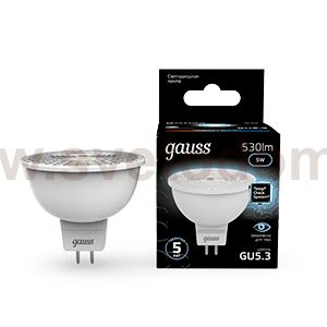 Лампа Gauss MR16 5W 530lm 4100K GU5.3 LED 1/10/100