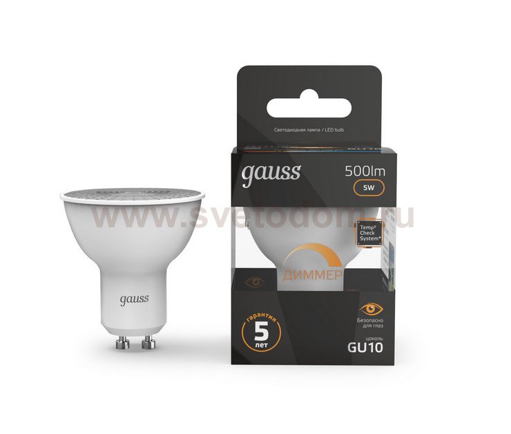Лампа Gauss MR16 5W 500lm 3000K GU10 диммируемая LED 1/10/100