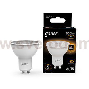 Лампа Gauss MR16 7W 600lm 3000K GU10 LED 1/10/100