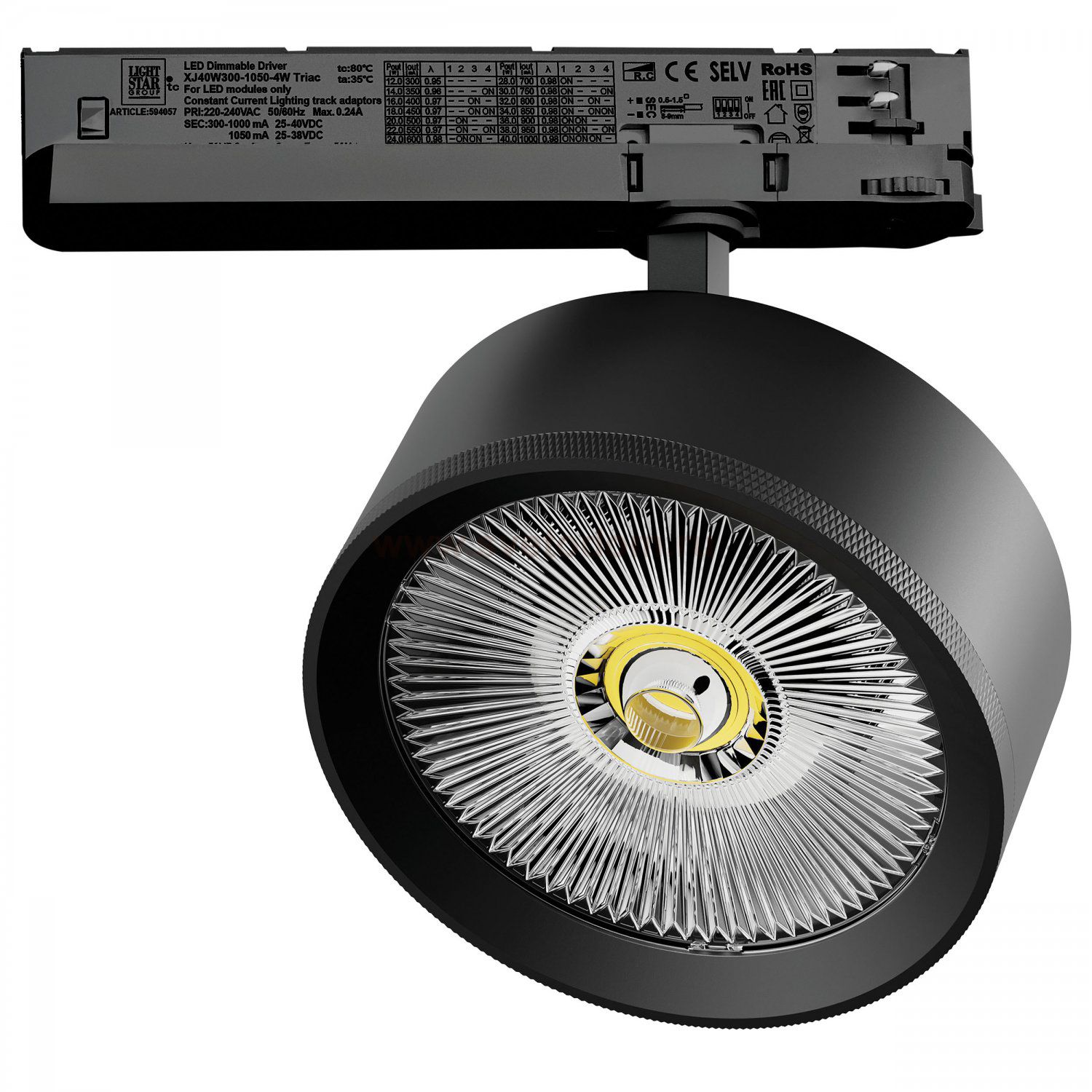 A5747TRIAC Светильник ALTA PRO для трековой системы Quattro с управлением TRIAC LED 35W 3230LM 36G ЧЕРНЫЙ 4000K с адаптером (215747 + 594057)