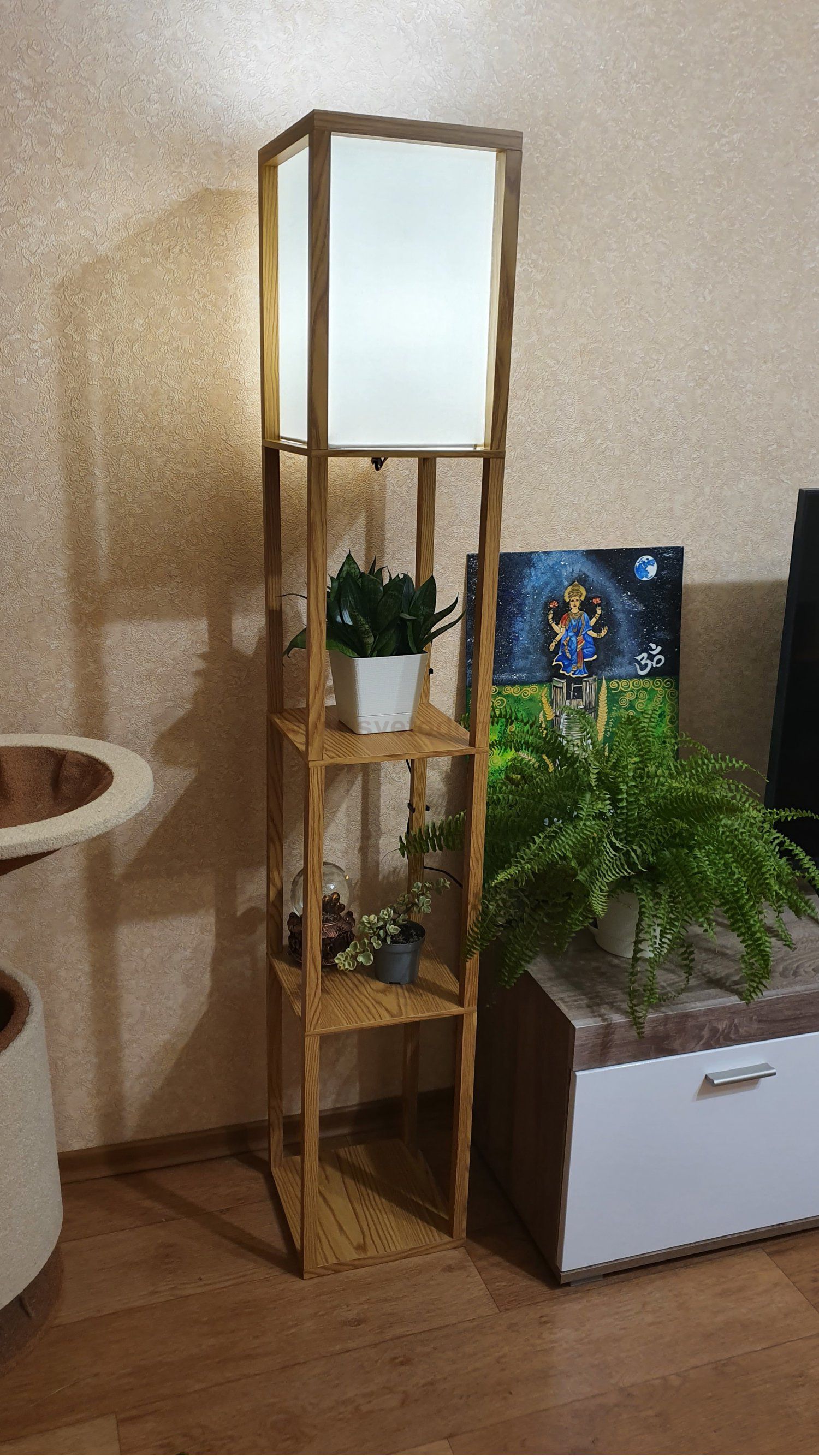 Торшер с полочками Lussole LSP-0332 Woodruff бук