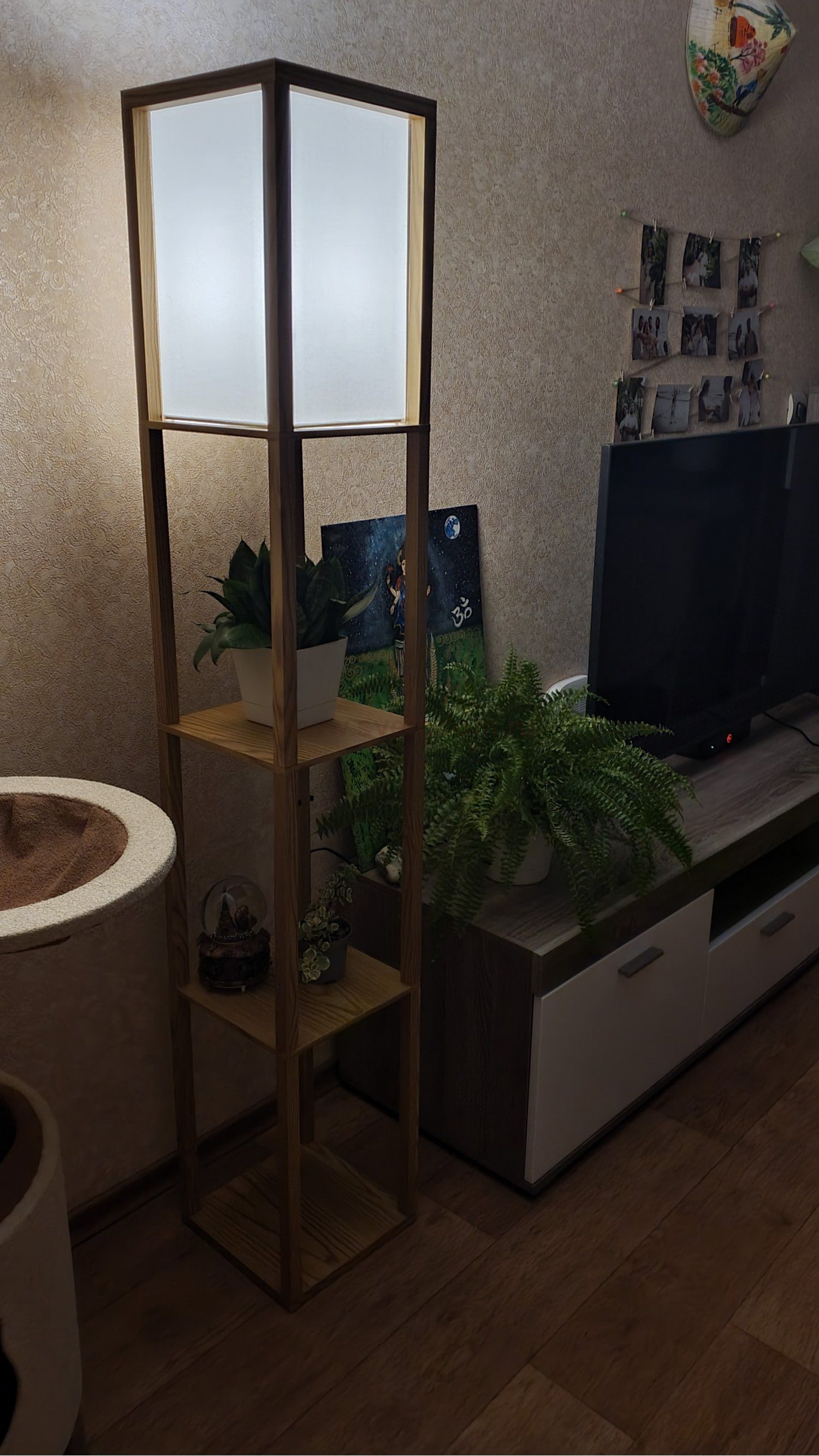 Торшер с полочками Lussole LSP-0332 Woodruff бук