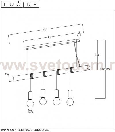 Подвесной светильник Lucide 08425/04/30