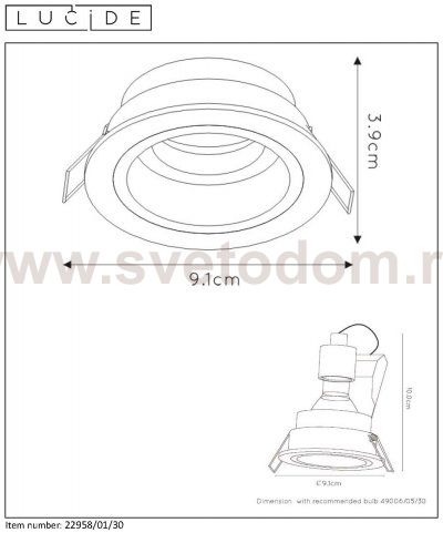 Встраиваемый светильник Lucide 22958/01/30 EMBED