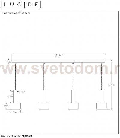 Подвесной светильник Lucide 45471/04/30