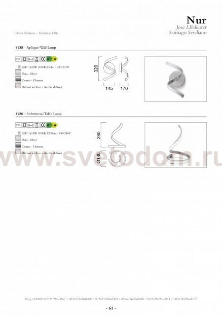 Светильник настенный бра   Mantra 4985 NUR