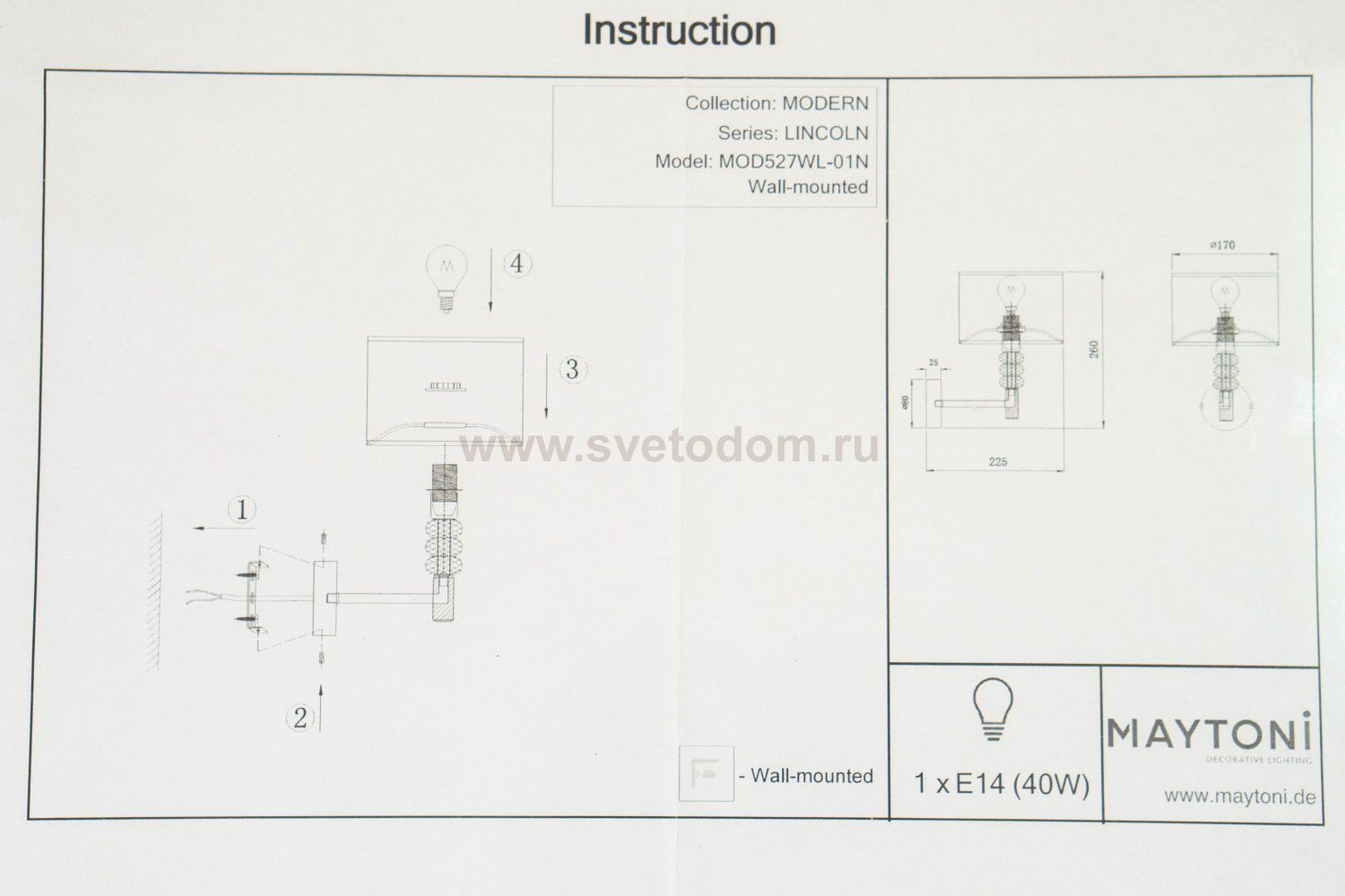 Светильник бра Maytoni MOD527WL-01N Lincoln Modern