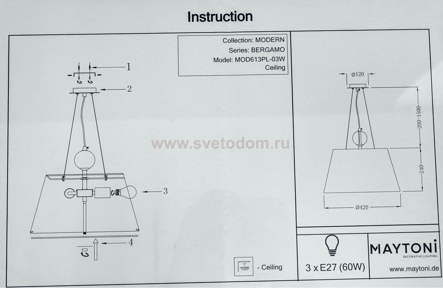 Подвесной светильник Maytoni MOD613PL-03W Bergamo Modern