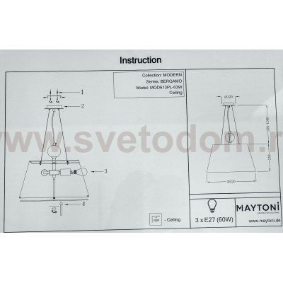 Подвесной светильник Maytoni MOD613PL-03W Bergamo Modern