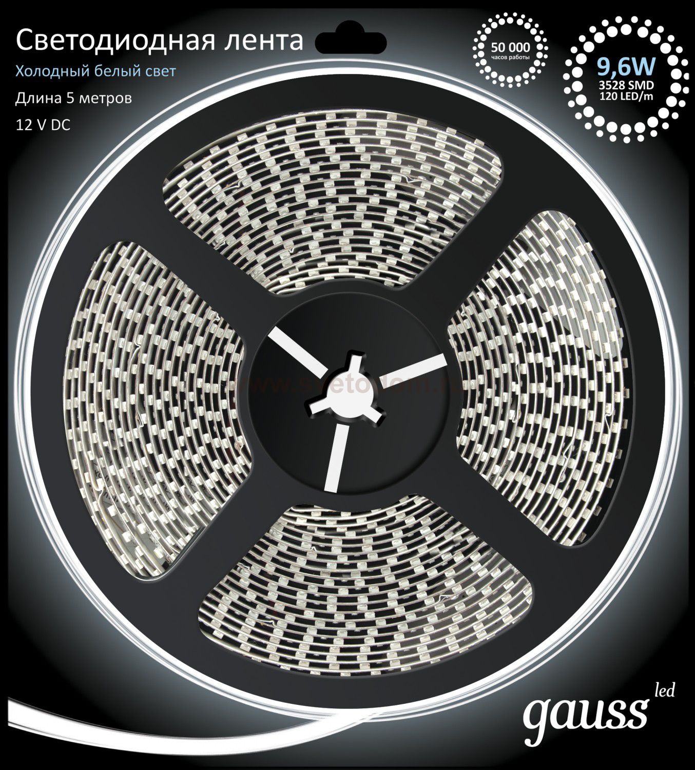 Лента LED 2835/120-SMD 9.6W 12V DC холодный белый IP66 (блистер 5м) (311000310)
