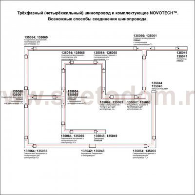 Трехфазный (четырехжильный) шинопровод 3м, в комплекте заглушки 2шт Novotech 135239 
