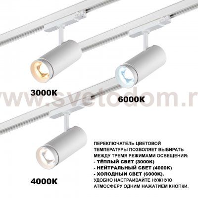 359585 PORT NT25 000 белый Светильник трехфазный трековый светодиод. с переключ. цв. темпер. и мощности IP20 LED 30-35-40W 220-240V 3000К\4000К\5700К