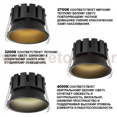 359858 WIR NT25 508 черный Светильник встраиваемый с переключателем цв. температуры и угла рассеивания IP44 LED 12W 220-240V 2700К\3200К\4000К SOLIS