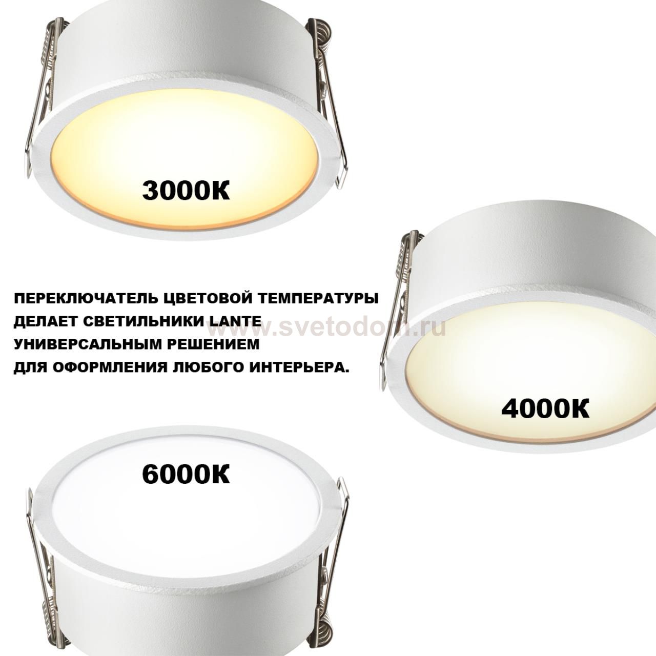 359879 WIR NT26 000 белый Светильник встраиваемый с переключателем цв. температуры IP20 LED 18W 100-265V 3000К/4000К/6000К LANTE