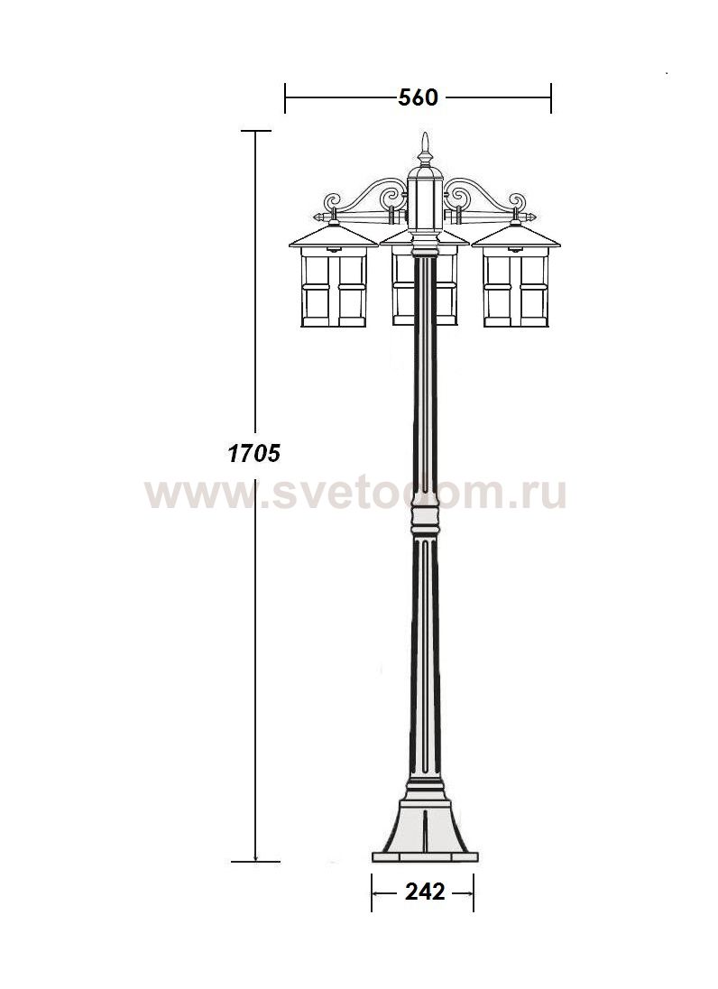 Светильник столб уличный 3 фонаря Oasis Light 15808B Gb