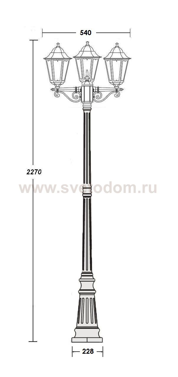 Светильник столб уличный 3 фонаря Oasis Light 79809MB Gl