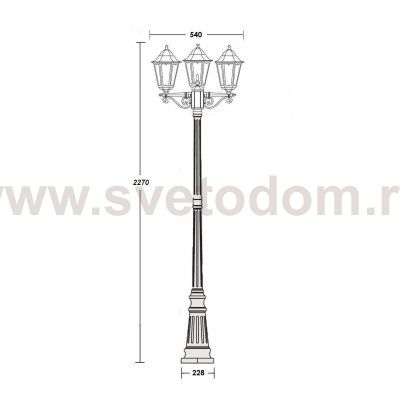 Светильник столб уличный 3 фонаря Oasis Light 79809MB Gl