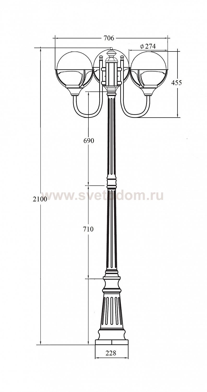 Светильник столб уличный 3 фонаря Oasis Light 88109B/10A Bl