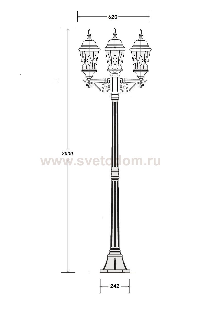 Светильник столб уличный 3 фонаря Oasis Light 91408MB Bl ромб