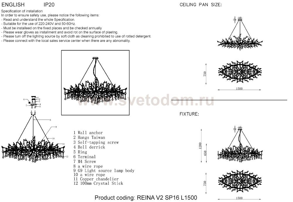 Crystal lux REINA V2 SP16 L1500 GOLD PEARL
