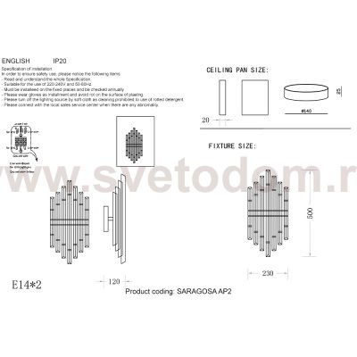 Crystal lux SARAGOSA AP2 BRASS/TRANSPARENTE