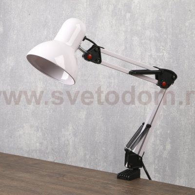 Лампа настольная Е27, h=55 см, шарнирная, на зажиме (220В) белая