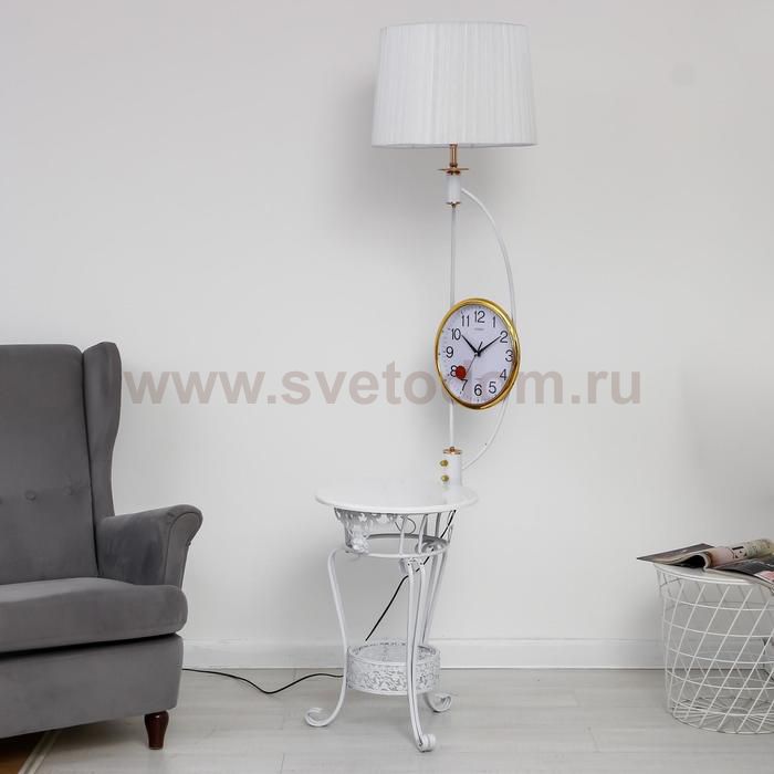 Торшер с часами 4416223T/1 E27 40Вт белый 54х40х162 см