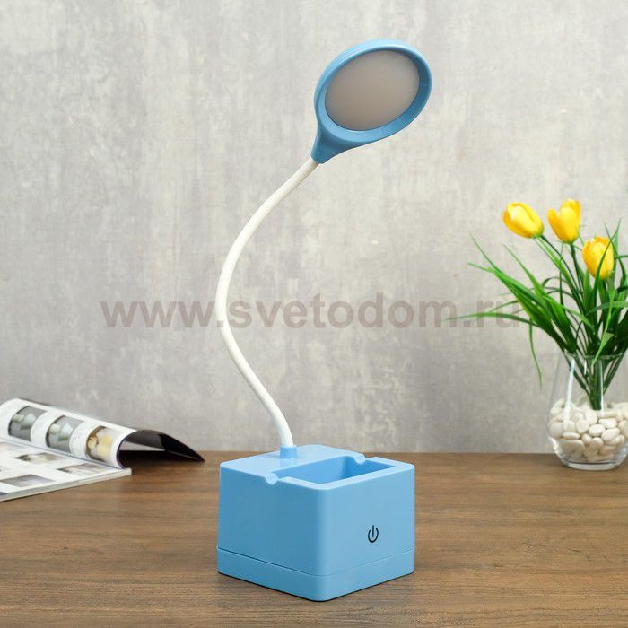 Лампа настольная сенсорная 85303/1 18хLED 3Вт диммер USB AKB синий 10х10,5х43 см