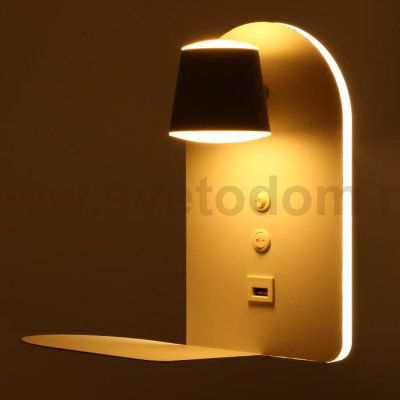 Бра с правой полочкой 71019/1 LED 16Вт 3000К 4000К USB белый 23х14,5х23,5 см