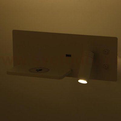 Бра с левой полочкой 85102/2 LED 8+3Вт 4000К USB беспроводная зарядка белый 30х11х12 см
