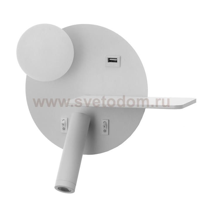 Бра с правой полочкой 85104/2 LED 5+3Вт 4000К USB  белый 26х11х18 см