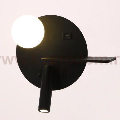 Бра с правой полочкой 85105/2 LED 5+3Вт 4000К USB  черный 26х11х18 см