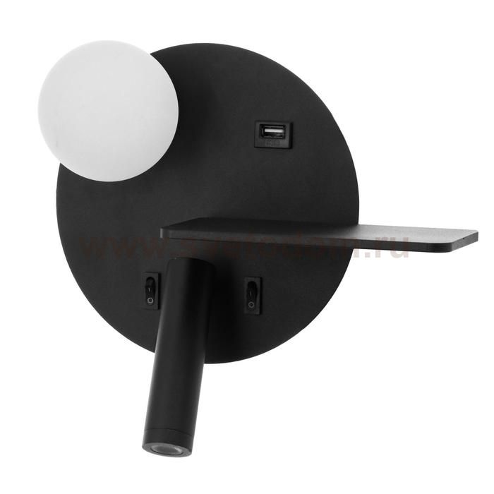 Бра с правой полочкой 85105/2 LED 5+3Вт 4000К USB  черный 26х11х18 см