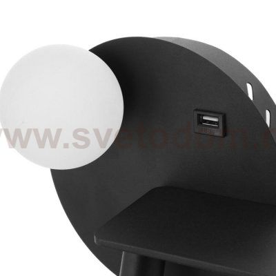 Бра с правой полочкой 85105/2 LED 5+3Вт 4000К USB  черный 26х11х18 см