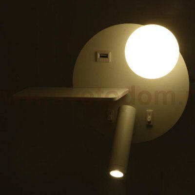 Бра с левой полочкой 85104/2 LED 5+3Вт 4000К USB  белый 26х11х18 см