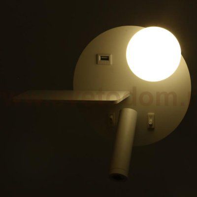 Бра с левой полочкой 85104/2 LED 5+3Вт 4000К USB  белый 26х11х18 см