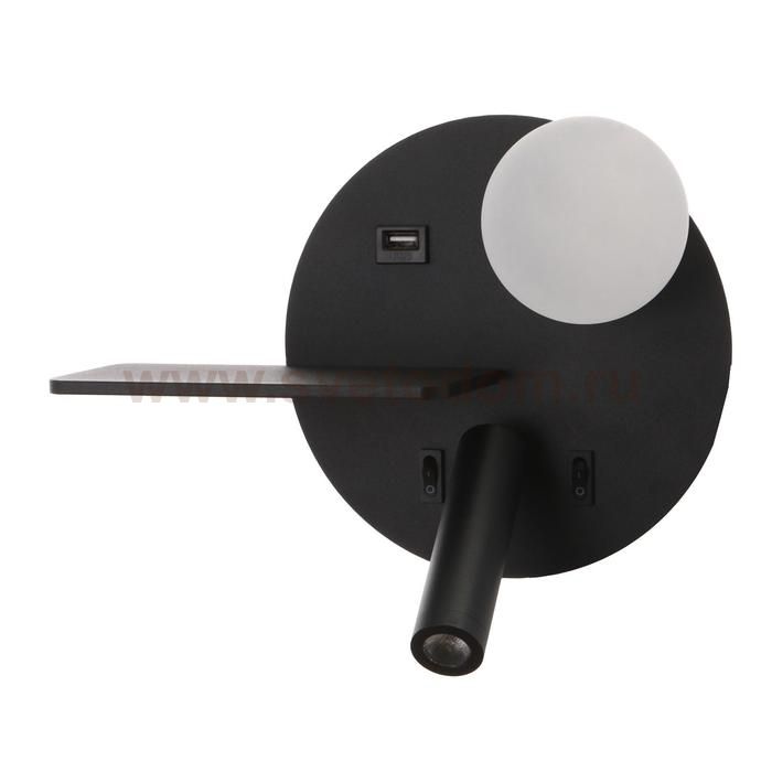 Бра с левой полочкой 85105/2 LED 5+3Вт 4000К USB  черный 26х11х18 см