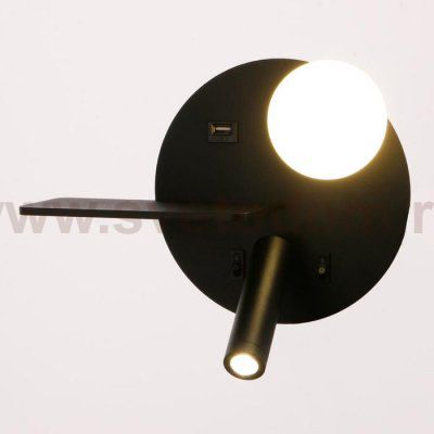Бра с левой полочкой 85105/2 LED 5+3Вт 4000К USB  черный 26х11х18 см