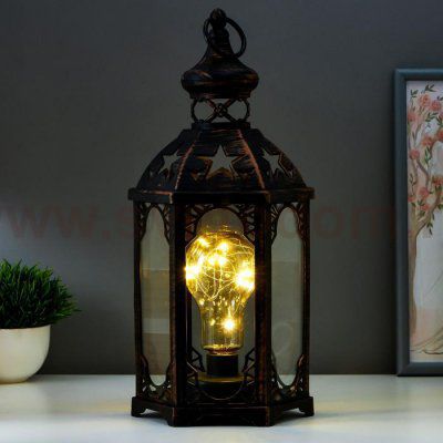 Ночник 16171/1BK+GD LED от батареек 3хААА черный с золотой патиной 18х16х41 см