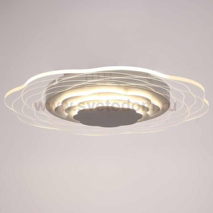 Люстра с ПДУ 10032/1 LED 80Вт 3000-6000К диммер белый-прозрачный 50х50х7 см