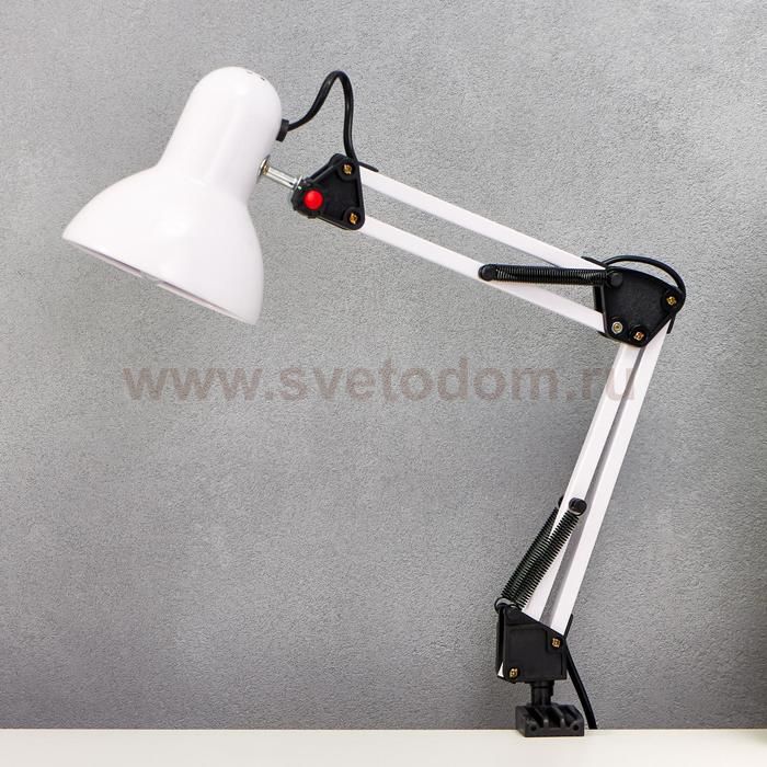Лампа настольная Е27, h=55 см, шарнирная, на зажиме (220В) белая