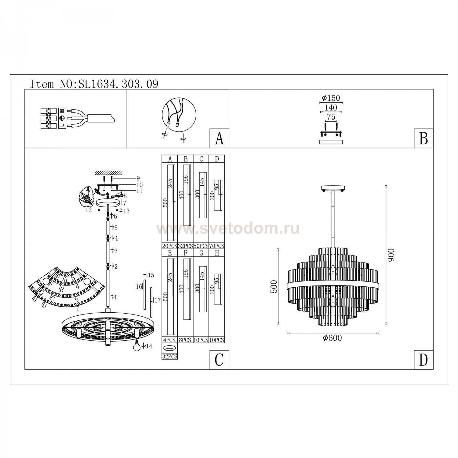 Люстра подвесная St luce SL1634.303.09 RENS