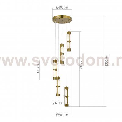 SL6237.303.05 Светильник подвесной ST-Luce латунь/белый LED 5*6W 4000K DALLAMOS