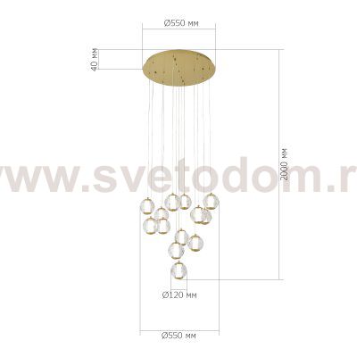 SL6520.303.13 Светильник подвесной ST-Luce латунь/прозрачный с пузырьками воздуха LED 1*65W 4000K HELMI