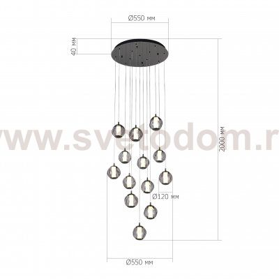 SL6520.403.13 Светильник подвесной ST-Luce черный жемчуг/прозрачно-дымчатый LED 1*65W 4000K HELMI