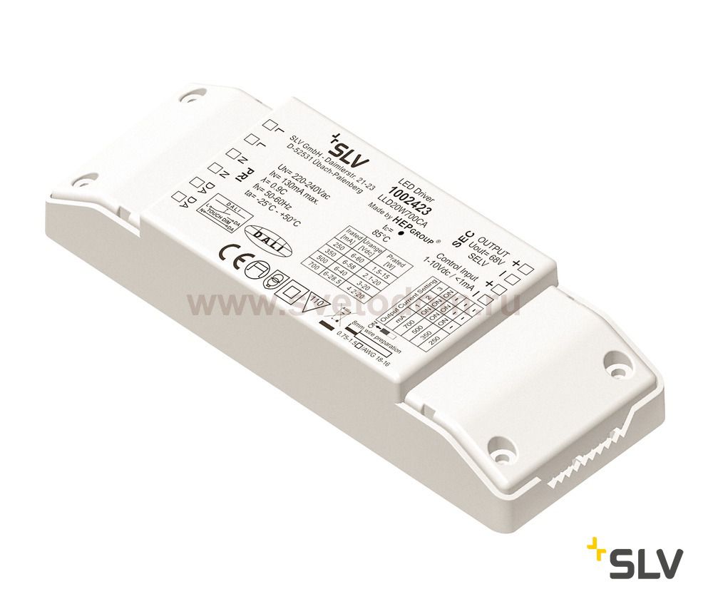 SLV 1002423 Блок питания  250-700мА, 1.5-15Вт(250мА)/2.1/3/4.2-20Вт(350мА/500мА/700мА), димм. DALI/1-10В, белый