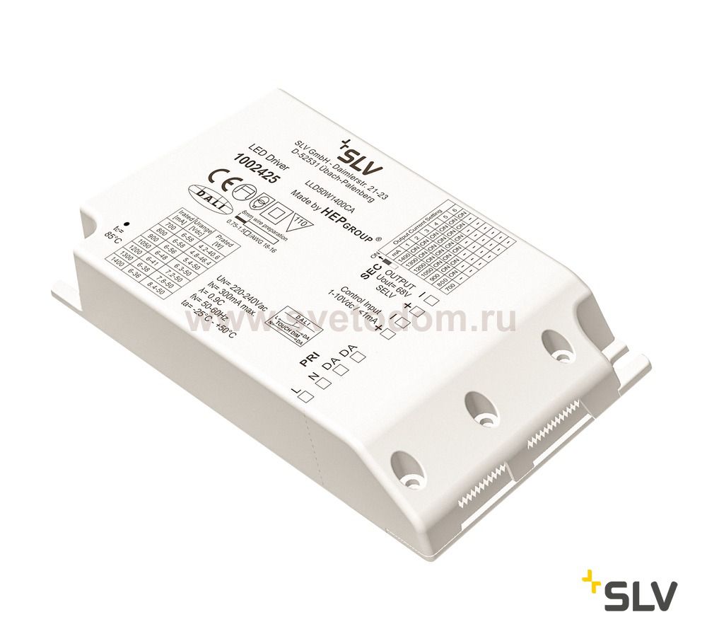 SLV 1002425 Блок питания  700-1400мА, 40.6Вт(700мА)/50Вт(1050мА)/50Вт(1400мА), димм. DALI/1-10В, белый