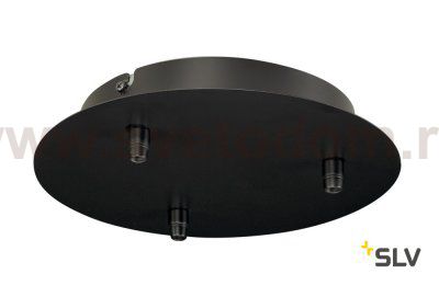 SLV 132610 Deckenrosette, 3 Ausg?nge, rund, schwarz, inkl. Zugentlastungen