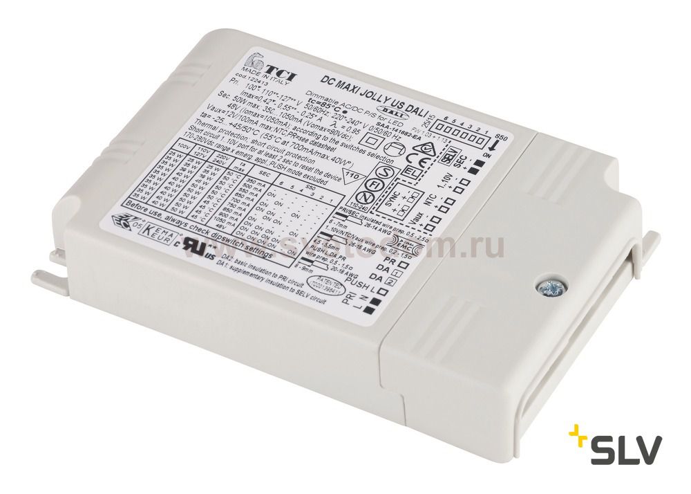 SLV 464032 TCI LED-Treiber, 50VA, 350-1050mA, Dip-Switch, inkl. Zugentlastung, DALI-dimmbar