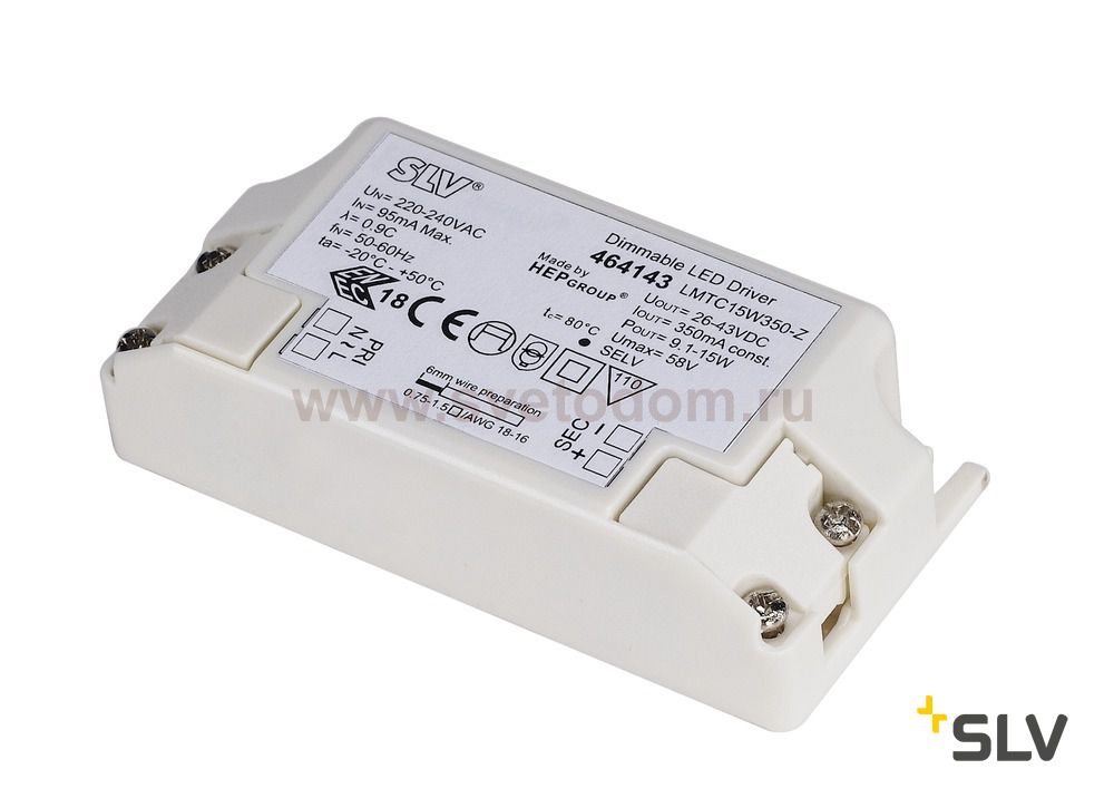 SLV 464143 LED-Treiber, 15W, 350mA, inkl. Zugentlastung, dimmbar
